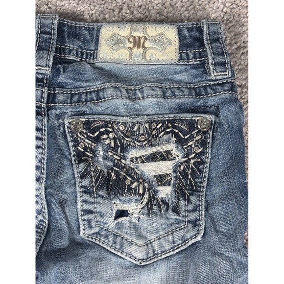 Miss Me Jeans Women Size 25 Bootcut Distressed Rhinestone Pockets Denim (READ) - Picture 2 of 14